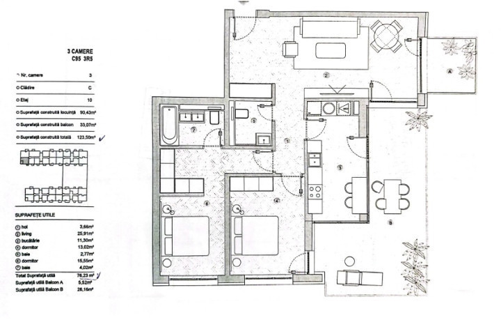 Intabulat - Apartament de 3 camere, 107.91mp, Loc Parcare inclus, Silk District 