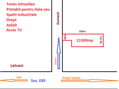 Teren intravilan, 9800mp, pretabil pentru Hala Industriala, Acces Tir, Letcani