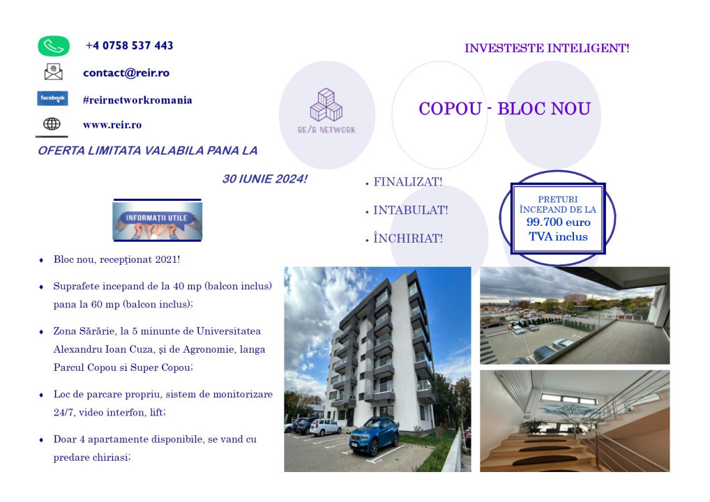 Copou - Sărăriei, apartament 1 cameră cu predare chiriași ideal investiție!